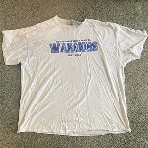 Gildan 2XL White Short Sleeve Hoopa Valley High School Blue Warriors Logo Tee